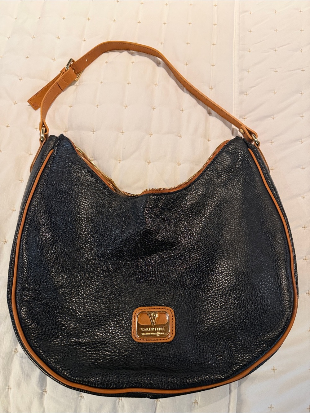 Valentino Black bag with tan trim -worn once